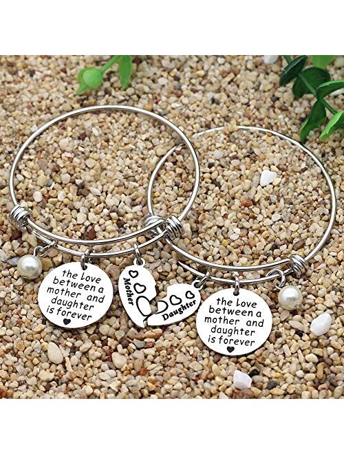JQFEN The Love Between Mother and Daughter is Forever Heart Charm Bangle Bracelets Mom Daughter Jewelry Gifts