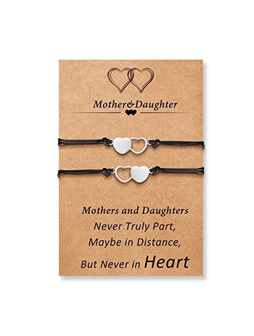 DESIMTION Mother Daughter Bracelets Set for 2,3,4 Back to School Gifts First Day of School Mommy and Me Matching Heart Wish Bracelets