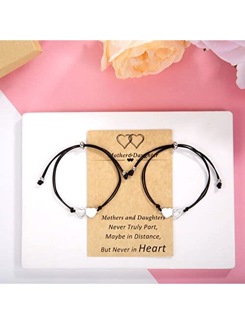 DESIMTION Mother Daughter Bracelets Set for 2,3,4 Back to School Gifts First Day of School Mommy and Me Matching Heart Wish Bracelets