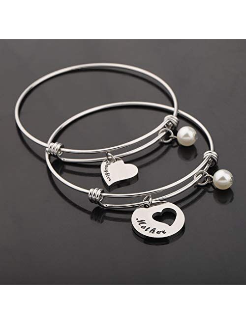 CHOORO Mother Daughter Heart Cutout Bracelet Set of 2/3/4 Mom and Me Jewelry