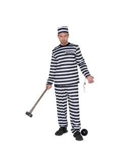 Prisoner Costume Adult Men Inmate Jailbird Jumpsuit for Halloween Dress Up Party, Role Play Cosplay-XL