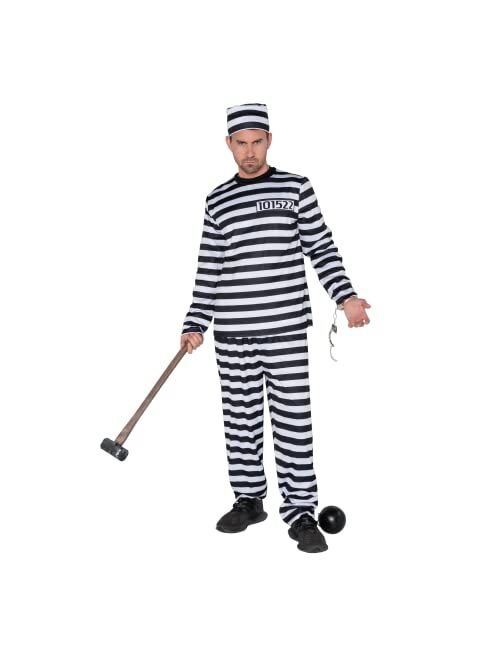 Spooktacular Creations Prisoner Costume Adult Men Inmate Jailbird Jumpsuit for Halloween Dress Up Party, Role Play Cosplay-XL