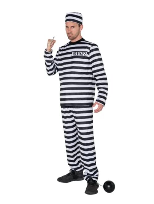 Spooktacular Creations Prisoner Costume Adult Men Inmate Jailbird Jumpsuit for Halloween Dress Up Party, Role Play Cosplay-XL
