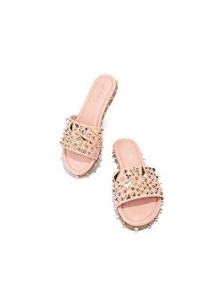 Tonie Sandals Slides for Women, Studded Womens Mules Slip On Shoes