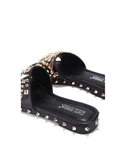 Tonie Sandals Slides for Women, Studded Womens Mules Slip On Shoes