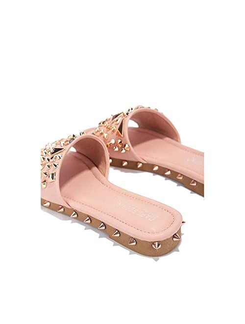 Cape Robbin Tonie Sandals Slides for Women, Studded Womens Mules Slip On Shoes