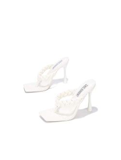 Tibi Sexy High Heels for Women, Woven T-Strap Shoes Heels with Square Open Toe