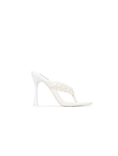 Cape Robbin Tibi Sexy High Heels for Women, Woven T-Strap Shoes Heels with Square Open Toe