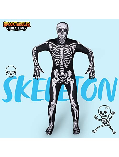 Spooktacular Creations Halloween Men Realistic Skeleton Costume Realistic Skull Bodysuit with Hood for Adult Halloween Dress Up Party-S