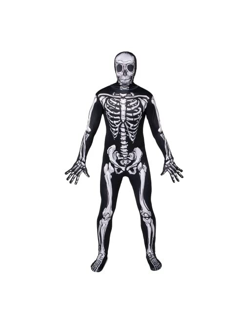 Spooktacular Creations Halloween Men Realistic Skeleton Costume Realistic Skull Bodysuit with Hood for Adult Halloween Dress Up Party-S