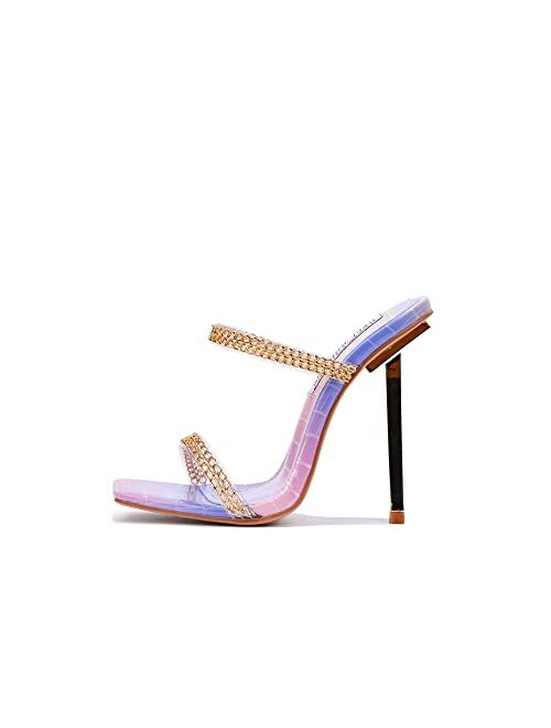 Cape Robbin Enya Clear Stiletto High Heels for Women, Slip On Sexy Shoes with Square Toe