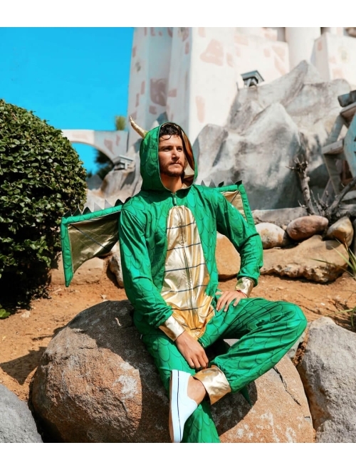 Tipsy Elves Men's Dragon Costume - Green Mythic Monster Halloween Jumpsuit