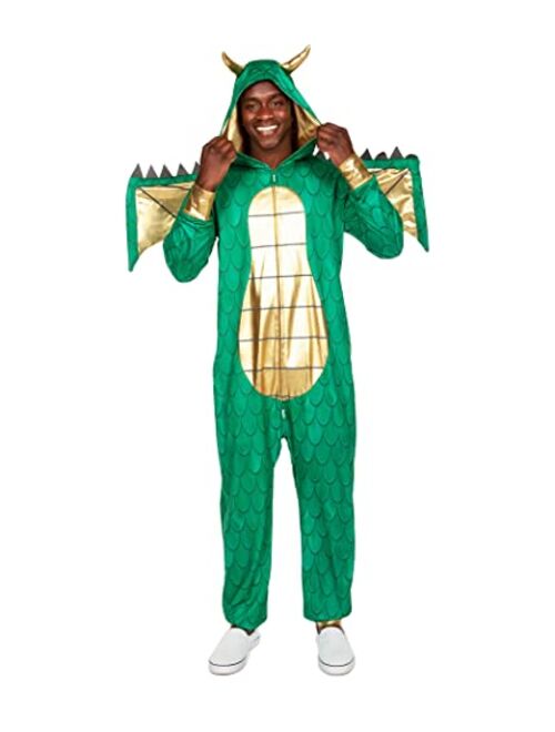 Tipsy Elves Men's Dragon Costume - Green Mythic Monster Halloween Jumpsuit