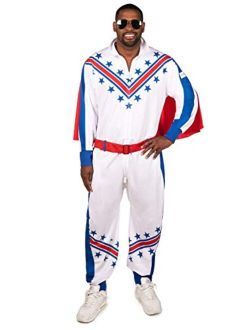 Mens Daredevil Costume - Red White and Blue Stunt Performer Halloween Jumpsuit