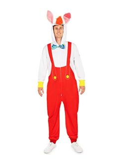 Mr. Rabbit Halloween Costume for Men - Red and White Adult Onesie Costume - Adjustable Bunny Ears and Bow Tie