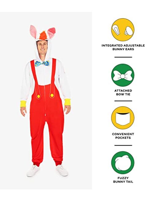 Tipsy Elves Mr. Rabbit Halloween Costume for Men - Red and White Adult Onesie Costume - Adjustable Bunny Ears and Bow Tie