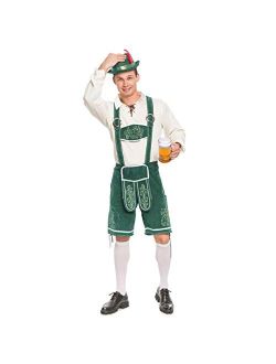 Mens German Bavarian Oktoberfest Costume Green Set for Halloween Dress Up Party and Beer Festival, German Themed Party