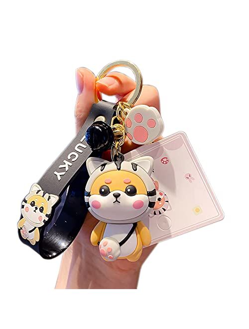 Generic HSYHERE Ladies Girl Cute PVC Shiba Inu Keychain Creative New Year Gift Animal Pendant Car Key Pendant Metal Key Ring