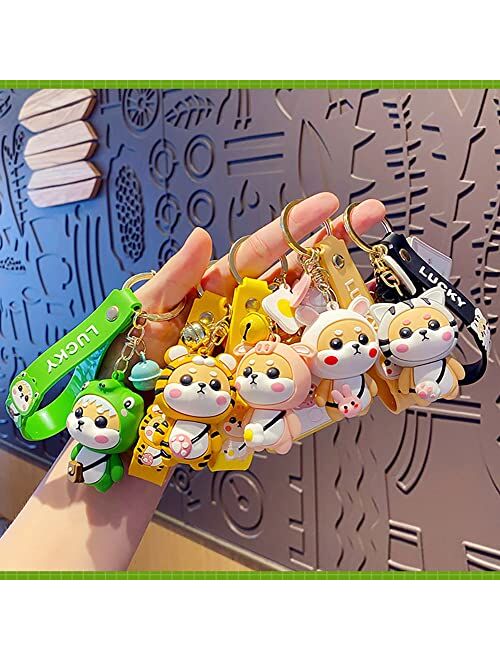 Generic HSYHERE Ladies Girl Cute PVC Shiba Inu Keychain Creative New Year Gift Animal Pendant Car Key Pendant Metal Key Ring