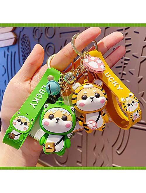 Generic HSYHERE Ladies Girl Cute PVC Shiba Inu Keychain Creative New Year Gift Animal Pendant Car Key Pendant Metal Key Ring