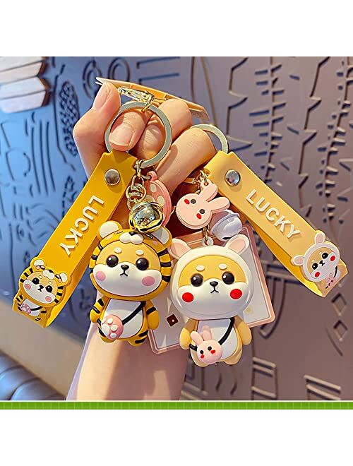 Generic HSYHERE Ladies Girl Cute PVC Shiba Inu Keychain Creative New Year Gift Animal Pendant Car Key Pendant Metal Key Ring