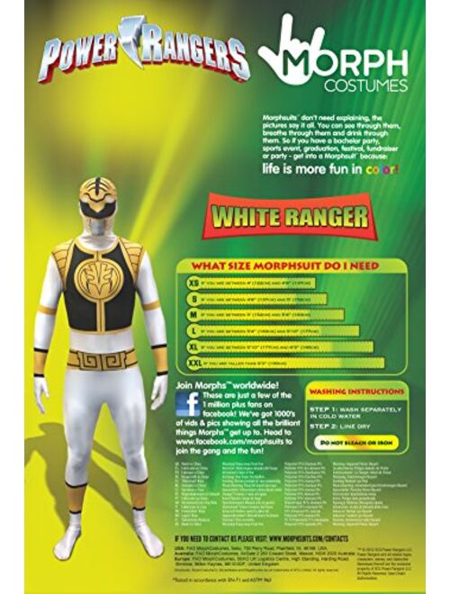 Morphsuits White Power Ranger Costume Adult Bodysuit Superhero Halloween Costumes for Men