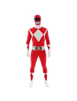 Red Power Ranger Costume Adult Bodysuit Superhero Halloween Costumes for Men