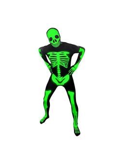 Adult Skeleton Costume Men Glow In The Dark Scary Bones Bodysuit Halloween Costumes