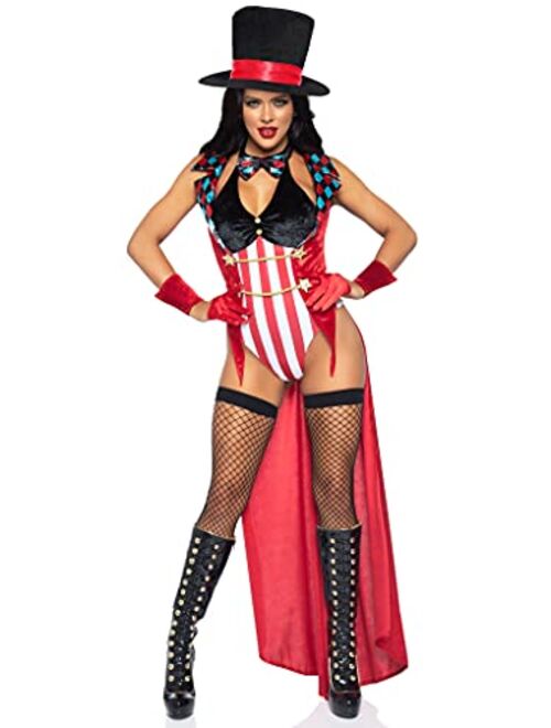Leg Avenue Women's 4 Pc Circus Ring Mistress Costume with Bodysuit, Jacket, Cuffs, Hat