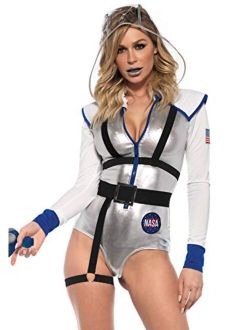 Women's 3 Pc Galaxy Girl Astronaut Costume With Bodysuit, Belt, Hood