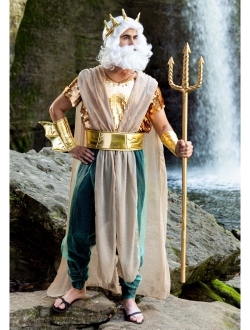 Plus Size Poseidon Costume for Men, Sea God Dress-Up, Greek God Robe with Accessories for Halloween