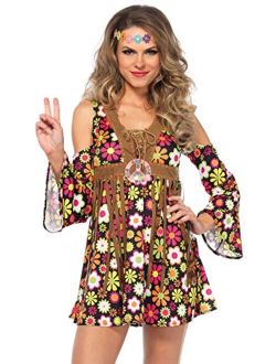 Women's 2 Pc Starflower Hippie Costume with Dress, Headband