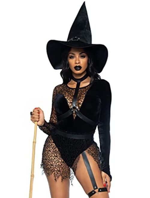 Leg Avenue Women's 3 PC Crafty Witch Costume with Bodysuit, Harness, Hat