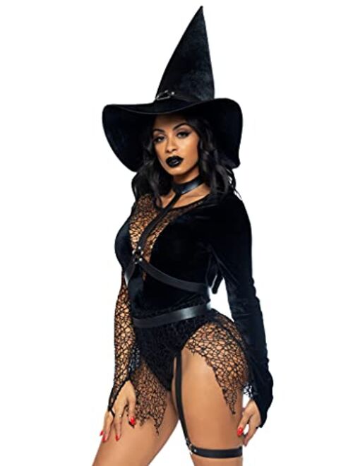 Leg Avenue Women's 3 PC Crafty Witch Costume with Bodysuit, Harness, Hat