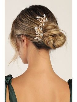 Divinely Decorated Gold Pearl Rhinestone Floral Hair Pin Set