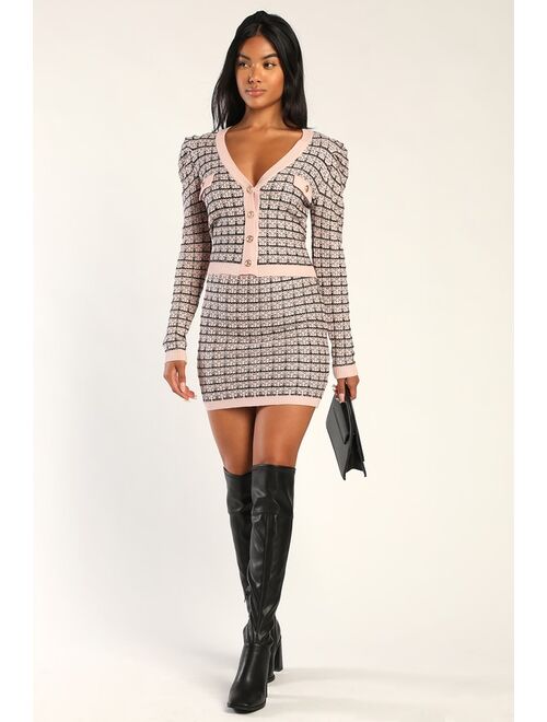 Lulus Proper Babe Pink and Black Tweed Two-Piece Mini Sweater Dress