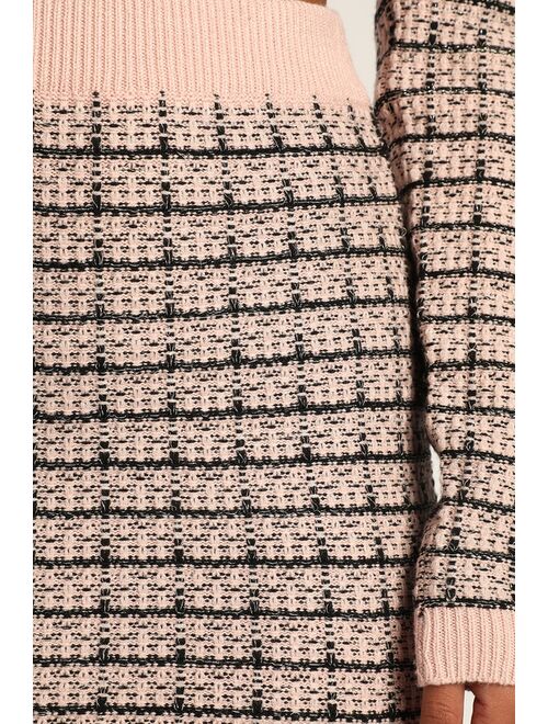 Lulus Proper Babe Pink and Black Tweed Two-Piece Mini Sweater Dress