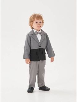 Toddler Boys Lapel Neck Blazer & Bow Front Shirt & Pants