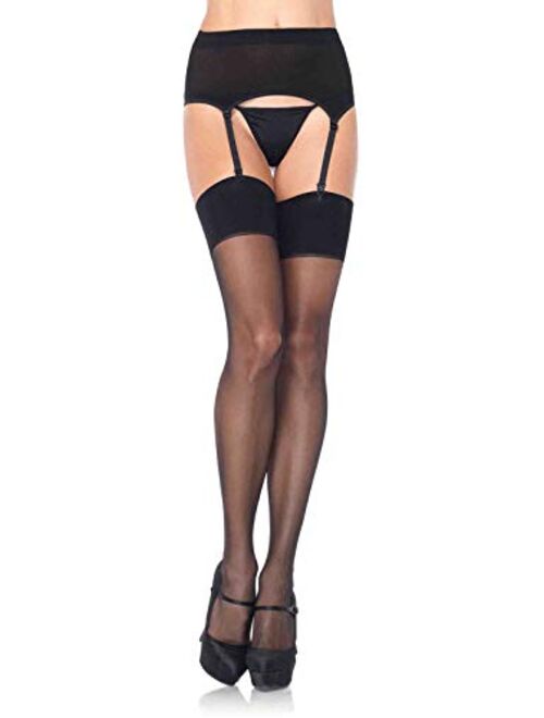 Leg Avenue Womens Lace Top Sheer Stockings with Backseam and Attached Garter Belt