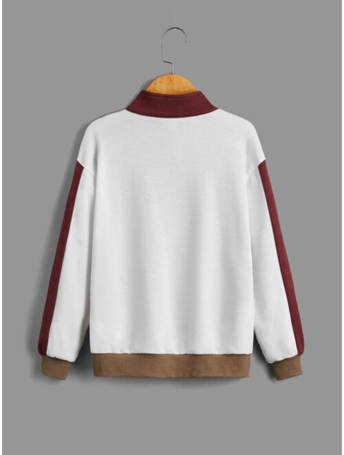 SHEIN Boys Letter Graphic Half Zip Drop Shoulder Pullover