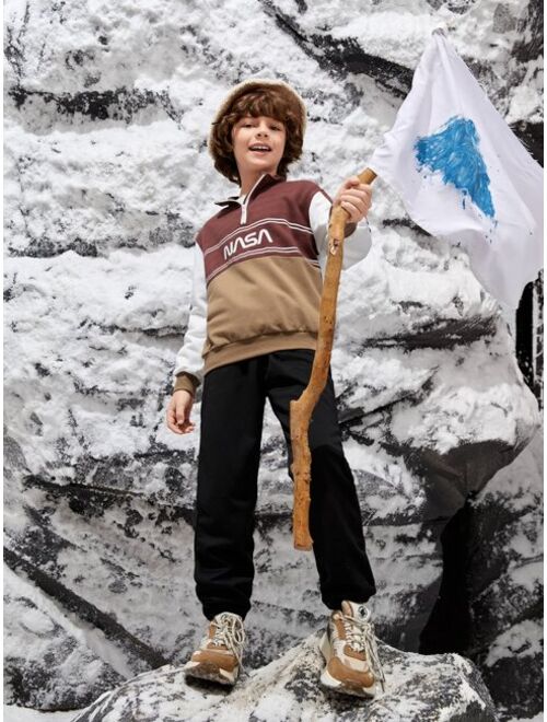 SHEIN Boys Letter Graphic Half Zip Drop Shoulder Pullover