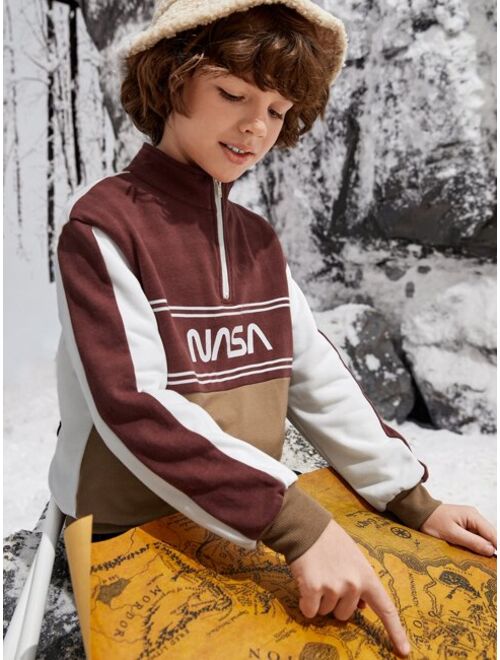 SHEIN Boys Letter Graphic Half Zip Drop Shoulder Pullover