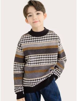 Boys Block Striped & Houndstooth Pattern Sweater