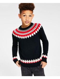 Big Boys Fair Isle Mock Neck Holiday Sweater, Created for Macy's
