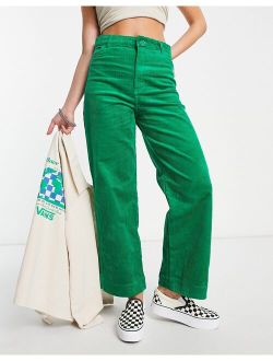 straight leg turn-up corduroy pants in green