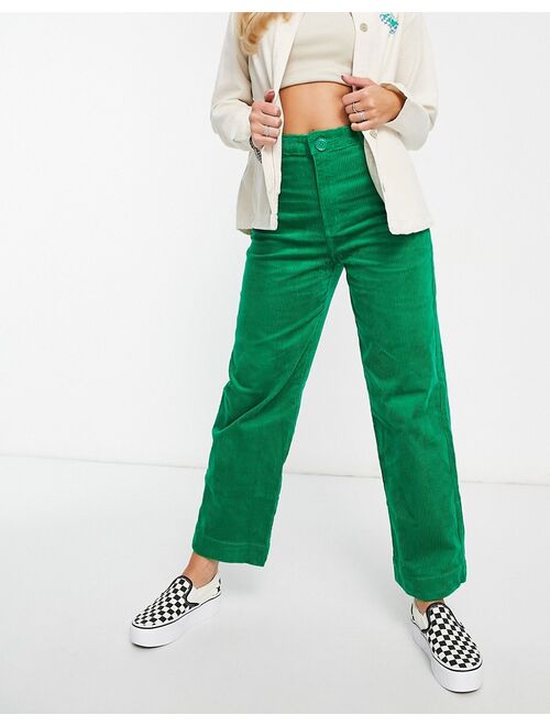 Monki straight leg turn-up corduroy pants in green