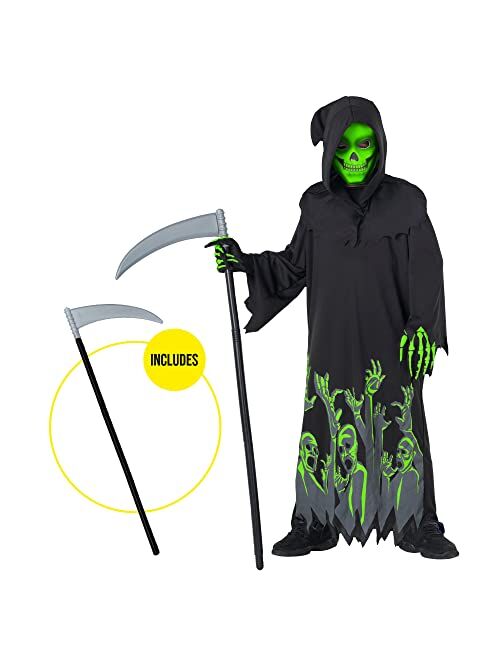 Morph Costumes Grim Reaper Costume Kids Glow In The Dark Boys and Girls Halloween Scary Phantom Costume