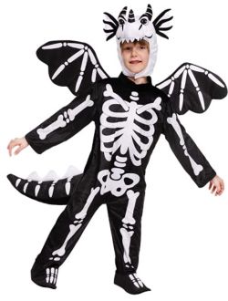 Halloween Child Unisex Skeleton Dragon Costume set, Skeleton Dinosaur Costume for Pretend Play