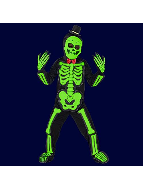 Morph Costumes Kids Glow In The Dark Skeleton Costume Boys and Girls Halloween Costume Available In Sizes T2 S M