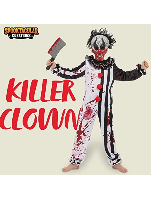 Spooktacular Creations Boy Bleeding Killer Clown Costume, Horror Slasher Clown Costume for Halloween Dress Up Parties, Scary Theme Party, Killer Clown Role Playing-L